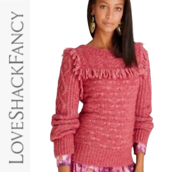 LoveShackFancy Kingston Rose Pink Fringe Sweater Alpaca Wool Sweater - Picture 3 of 16